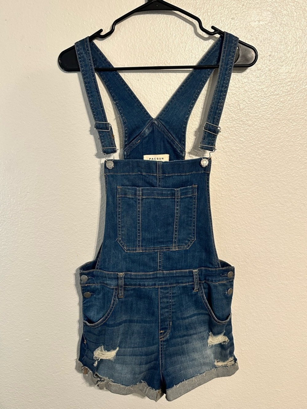 PacSun Blue Denim Short Overalls with Adjustable Straps